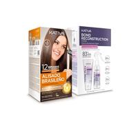 Kativa Kit lisciante brasiliano + Total Plex Bond Repair | Nuova formula con acido ialuronico | Trattamento lisciante professionale a casa-fino a 12 settimane di durata-Alisato Keratina-ricostruttore