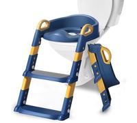KATLKIU Réducteur de toilettes pour enfants avec échelle réglable, réducteur de WC portable et pliable pour WC en forme de V, U, O, sécurisé et stable, parfait pour l’autonomie des enfants (Bleu)