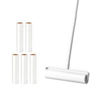 KATLKIU spazzola togli peli animali, grande rullo per peli di animali domestici per la pulizia del pavimento del tappeto, con manico retrattile e 5 rulli appiccicosi, 124 * 24cm, bianco