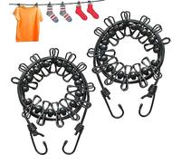 katmerio 2 Pezzi Stendibiancheria da Esterno,Retrattile Elastico Portatile Regolabile filo per stendere,con 12 Clip di Posizionamento Ganci Stendibiancheria,Uso Esterno, Interno e da Viaggio