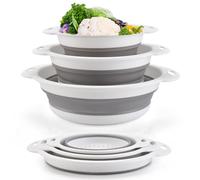Katmerio 3 Pezzi Set di Scolapasta in Silicone Pieghevole, Scolapasta in Silicone per Cucina, Pieghevole, per Scolare Pasta, Frutta, Verdura - Bianco
