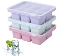 katmerio 3 stampi per cubetti di ghiaccio, grandi cubetti di ghiaccio, impilabili e lavabili in lavastoviglie, in silicone, con coperchio per cocktail, whisky, vino, frutta, puree di frutta, gelato