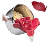 katmerio Colino a scatto in silicone, resistente al calore, a clip, colino per riso, pasta, spaghetti, manzo macinato, misura universale per tutte le pentole e ciotole (rosso)