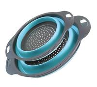 katmerio Set di 2 colino pieghevole in silicone, scolapasta per pasta, frutta, verdura (blu)