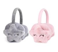 Katmerio Set di 2 copriorecchie invernali in peluche per bambini - Copriorecchie regolabili - Copriorecchie invernali in peluche - Copriorecchie per esterni (rosa, grigio), grigio, L