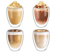 katmerio Set di 4 bicchieri da caffè a doppia parete, 350 ml, per latte macchiato, cappuccino, caffè, gelato, tè, latte, succo di frutta
