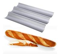 katmerio Teglia da forno per baguette (38 x 24,5 cm) per 3 baguette con 3 cavità, panini forati, accessori per la cottura del pane, stampo antiaderente in metallo