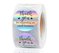 Katnetoly 1000 Pezzi Etichette di Ringraziamento - 3,81 Cm Rotondi Olografici Grazie per Supportato per Piccole Imprese