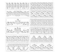 Katnetoly 12 Pezzi di Stencil per Bordi Floreali, Stencil di Mandala, Modelli Riutilizzabili per Pittura a Taglio, per Stencil Artigianali DIY, 12 X 3,9 Pollici