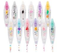 Katnetoly 12Pz Set di Penne Decorative A Pressione Penna Decorativa A Pressione Set di Penne Correttive con Nastro Animale Nastro Bianco A Pressione Penna A Rullo con Nastro