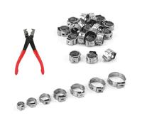 Katnetoly 130 Pz Fascetta Stringitubo A Orecchio Singolo + 1 Pz Pinza per Fascetta Stringitubo In Acciaio Inossidabile 7-21mm Fascetta Stringitubo Anelli di Serraggio