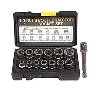 Katnetoly 14 Pezzi Lug 3/8Inch Drive Impact Bolt Estrattore Set Kit di Rimozione Dado In Acciaio Nero 1/4Inch-3/4Inch Twist Socket Tool Set