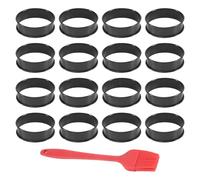 Katnetoly 16 Confezioni di Anelli per Muffin Inglesi, Anelli per Crumpet, Antiaderenti, Anelli per Crostate Doppi in Acciaio Inossidabile, Rotondi, Neri, 3,15 Pollici