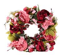 Katnetoly 16 Pollici di Fiori di Peonia Ghirlanda di Fiori Artificiali con Foglie per Decorazioni per Porte Anteriori, Matrimonio, Decorazioni per la Casa (Deepred)