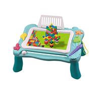 Katnetoly 2 nel 1 Building Block Tavolo da Disegno Tavolo Puzzle Graffiti Bambini Scrittura DIY Tavolo da Disegno Magnetico Blu
