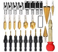 Katnetoly 28 Utensili per Foratura per Smusso per la Lavorazione del Legno, Inclusa Punta per Svasatore per Legno, Set di Punte per Trapano In Acciaio