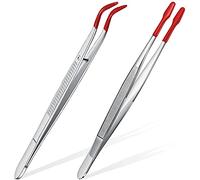 Katnetoly 2Pcs Punte per Pinzette Set Punte Rivestite Pinzette Piatte Piegate Gioielli Hobby Crafts Strumenti per Pinzette Elettroniche Industriali- Rosso