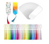 Katnetoly 30 Segnalibri Vuoti In Acrilico, Segnalibri Artigianali In Acrilico Trasparente con Nappe Colorate, per Regali con Etichette Appese per DIY