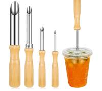 Katnetoly 4 Misure di Perforatrice per Cannucce con Manico In Legno, Strumento per La Creazione di Fori Rotondi per Forniture di Porta Bevande e Limonate da Bar