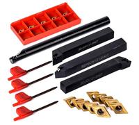 Katnetoly 4x Portautensili per Tornio da 12mm, Barra di Foratura DCMT 10pcs 0702 con Inserto In Carburo, Manico e Chiave per Utensile da Tornio