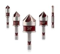 Katnetoly 5 Pezzi Set di Punte per Trapano Svasatore, Punta per Svasatore HSS A 5 Taglienti da 82 Gradi, 1/4 Pollici 3/8 Pollici 1/2 Pollici 5/8 Pollici 3/4 Pollici