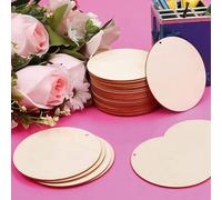 Katnetoly 50 Pezzi Cerchi di Legno Ritagli Rotondi Non Finiti Etichette Preforate Dischi di Legno Vuoti con Fori Pendenti (4 Pollici)