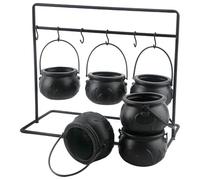 Katnetoly 6 Pezzi di Calderone della Strega di Halloween, Ciotole per Caramelle, Calderone da Portata, con Calderone di Halloween su Griglia e 6 Ganci