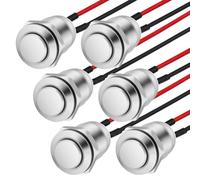 Katnetoly 6 Pezzi Pressostati, Pressostato Momentaneo da 12 mm, Pulsante Impermeabile In Metallo, Pressostato Sporgente con Filo
