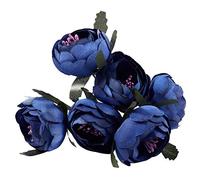 Katnetoly 6Pz/Lot Simulazione Mazzo di Stoffa di Seta Sposa Che Tiene Fiori Decorativi (Royal Blue Cuore Viola) Diametro del Fiore Singolo di Circa 4,5 Cm, Lunghezza Totale di Circa 11 Cm