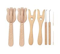 Katnetoly 8Piece Lucet Fork Crochet Wooden Knitting Fork Big Eye Needle Set Colore del Legno