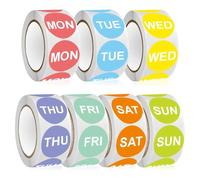 Katnetoly Adesivo per 7 Giorni Della Settimana, Etichette di Rotazione per Alimenti con Puntini Rotondi da 1 Pollice, 3500 Pezzi di per Data per Contenitori per Alimenti (7 Rotoli)
