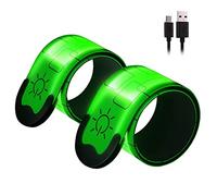 Katnetoly Confezione da 2 Bracciali Riflettenti Ricaricabili Tramite USB, Fascia Ad Alta visibilità per Corridori, Motociclisti, Camminatori, Proprietari di Animali Domestici, Verde