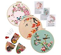 Katnetoly Confezione da 3 Kit di Ricamo per Principianti, I Kit per Punto Croce per Adulti Includono 3 Panni da Ricamo con Motivo Un Uccelli