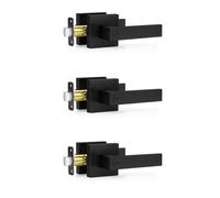 Katnetoly Confezione da 3 Maniglie per Porte Nere Opache, Pomelli per Porte Interne Chiave, Serrature A Leva per Porte Private per Camera da Letto e Bagno