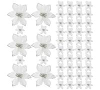 Katnetoly Confezione da 50 Glitter Poinsettia Ornamenti per di Natale Fiori di Seta Artificiale Picks Decor Wreath Garland Holiday ()