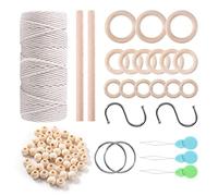 Katnetoly Cordoncino di Cotone Macramè 3 Mm con Perline Macramè Corda di Legno di Legno con Ganci per Appendiabiti da Parete Kit Macramè