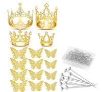 Katnetoly Corone Dorate per Accessori per Bouquet di Fiori, 4 Decorazioni per Corone per Torta, 12 Decorazioni A e 50 Spille per Fiori