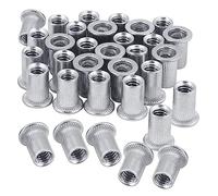 Katnetoly Dado 100Pcs 1/4In-20UNC Acciaio Inossidabile 304 Finitura Testa Piatta Rivnut Inserto Filettato Dado Corpo Zigrinato Rivetti Verticali Dado Ricambi Accessori