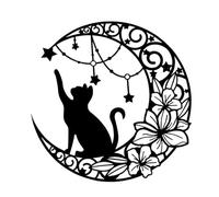 Katnetoly Decorazioni da Parete in Metallo con Gatti Neri e Luna, Decorazioni da Parete in Metallo con Gatti Neri, 1 Pezzo