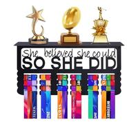 Katnetoly Espositore per Medaglie con Ripiano Never Give Up - Espositore per Trofei e Medaglie in Acciaio al Carbonio di Facile Installazione, Durevole e Facile da Usare