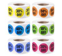 Katnetoly Etichette Percenton Off Sticker 3000 Pezzi Dal 10 al 60 Percento di Etichette Adesive per il Negozio al Dettaglio, 1 Pollice, 6 Rotoli