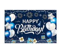 Katnetoly Fondo Fotografico per Compleanni Happy Birthday, 115X180 Cm, con Palloncini Glitter Blu, Perfetto per Feste di Compleanno, Resistente e Facile da Utilizzare.
