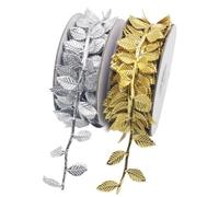 Katnetoly Ghirlanda di Nastri, Nastro di Natale Dorato da 33 Piedi, Ghirlanda di Nastri di Foglie Dorate, DIY per Confezioni Regalo, Decorazioni