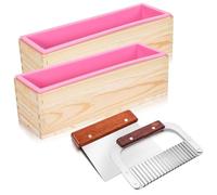 Katnetoly Kit di 4 Stampi per Sapone Rettangolari con Taglierine - Stampo per Sapone In Silicone Flessibile da 42 Once con Scatola di Legno