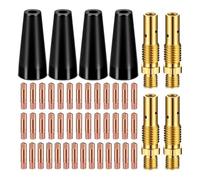 Katnetoly Kit di 48 Punte per Ugelli Gas con Nucleo di Flusso KP1939-1 Saldatore con Nucleo di Flusso Punte di Contatto per Saldatore Mig Diffusori di Gas per Ugelli Gas Durevoli