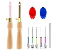 Katnetoly Kit di per Punch da 10 Pezzi Strumento per Ago da Punch Regolabile 7 Dimensioni Ago per Punch con Manici in Legno per Adulti Principianti