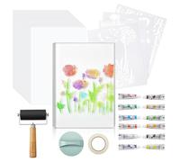 Katnetoly Kit per La Stampa su Gel 5x7 - con Colori Acrilici, Carte e Strumenti per Tecniche Miste, Creazione di Biglietti - Corso per Principianti e Corsi D'Arte