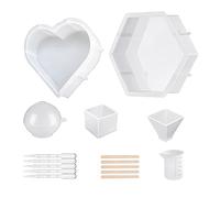 Katnetoly Kit Silicone Stampi Resina Stampi Silicone per Resina Epossidica, Conservazione Fiori, Inclusi Esagono, Cuore, Sfera