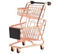 Katnetoly Mini Doppi Strati Carrello Spesa Modello Battuto Carrello del Supermercato Metallo Rosa Cestino di Immagazzinaggio in Rosa