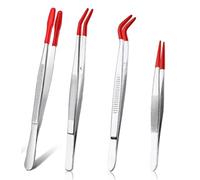 Katnetoly Pinzette da 4 Pezzi con Punte In Gomma, Set di Pinzette Rivestite In PVC, Pinzette In Gomma con Punta Dritta/Piatta, Pinzette Piegate, Rosse